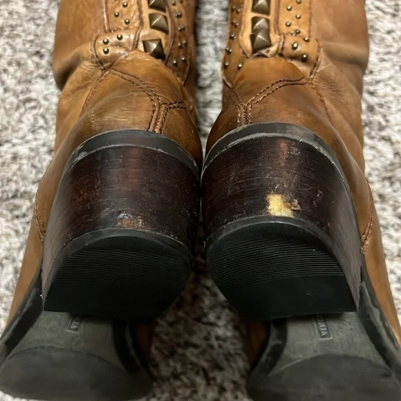 VINCE CAMUTO Knee High Distressed Leather Studded Boots - Picture 10 of 16